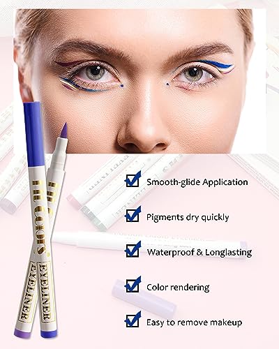 8 Pcs Matte Colored Liquid Eyeliner Pen- Pink Purple Blue Green Black White Brown Longlasting Waterproof Rainbow Colorful Neon Eye liner Pencil Set, Halloween Cosplay Party Makeup Gift for Women Girl - Image 3