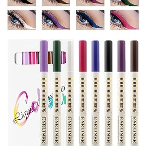 8 Pcs Matte Colored Liquid Eyeliner Pen- Pink Purple Blue Green Black White Brown Longlasting Waterproof Rainbow Colorful Neon Eye liner Pencil Set, Halloween Cosplay Party Makeup Gift for Women Girl