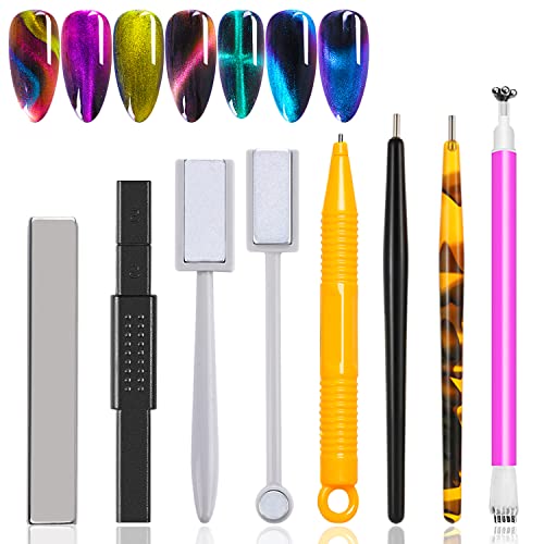8-Piece Double-Head Magnetic Wand Tool Set with Flower Design for Cat Eye Gel Polish