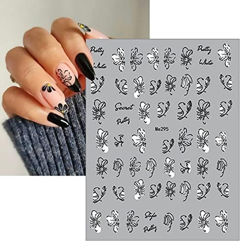 8 Sheets Black Butterfly Nail Art Stickers Decals 3D Self-Adhesive Butterfly Nail Stickers for Nail Art Spring Summer Flower Nail Decals Rose Daisy Designs Nail Decor Accessories for Acrylic Nail DIY - Image 5