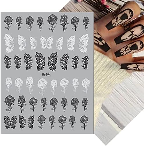8 Sheets Black Butterfly Nail Art Stickers Decals 3D Self-Adhesive Butterfly Nail Stickers for Nail Art Spring Summer Flower Nail Decals Rose Daisy Designs Nail Decor Accessories for Acrylic Nail DIY - Image 2