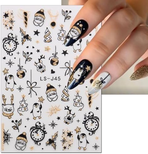 8 Sheets Christmas Nail Art Stickers Decals 2024 Gold Christmas Nail Self-Adhesive Sticker Clock Design Xmas Elk Santa Claus Snowman Winter Clocks Watches DIY Nail for Women Decor - Image 7