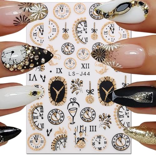8 Sheets Christmas Nail Art Stickers Decals 2024 Gold Christmas Nail Self-Adhesive Sticker Clock Design Xmas Elk Santa Claus Snowman Winter Clocks Watches DIY Nail for Women Decor - Image 3