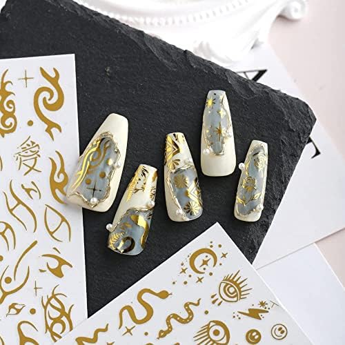 8 Sheets Gold Snake Nail Stickers 3D Bronzing Rose Eyes Heart Nail Art Decorations Self-Adhesive Stickers for Acrylic Nail Art Decals Women Nail Accessories Nail Supplies - Image 4