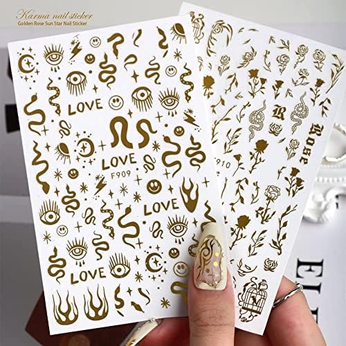 8 Sheets Gold Snake Nail Stickers 3D Bronzing Rose Eyes Heart Nail Art Decorations Self-Adhesive Stickers for Acrylic Nail Art Decals Women Nail Accessories Nail Supplies - Image 3