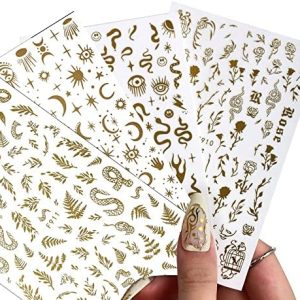 8 Sheets Gold Snake Nail Stickers 3D Bronzing Rose Eyes Heart Nail Art Decorations Self-Adhesive Stickers for Acrylic Nail Art Decals Women Nail Accessories Nail Supplies
