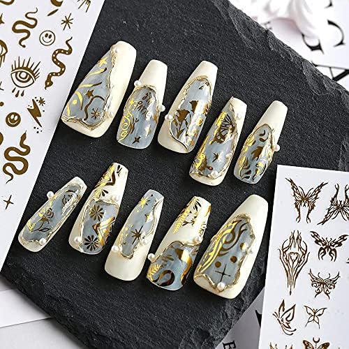8 Sheets Gold Snake Nail Stickers 3D Bronzing Rose Eyes Heart Nail Art Decorations Self-Adhesive Stickers for Acrylic Nail Art Decals Women Nail Accessories Nail Supplies - Image 5