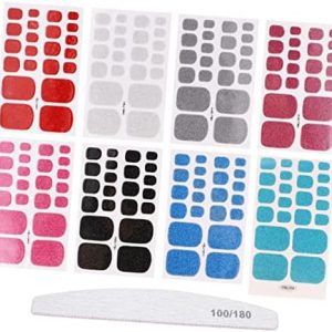 8 Sheets Glitter Toe Nail Art Stickers with Nail File Included