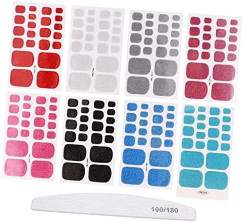 8 Sheets Glitter Toe Nail Art Stickers with Nail File Included