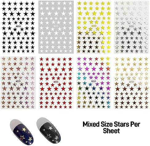 8 Sheets Star Nail Art Stickers Star Nail Charms for Acrylic Nails 3D Self Adhesive Nail Decals Manicure Accessories for Women Girls DIY Nail Art Design - Image 2