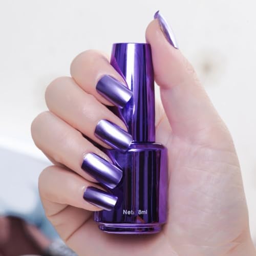8ml Blue Purple Metallic Mirror Nail Polish, Long-lasting Mirror Nail Polish, Mirror Effect Glitter Nail Polish Reflective Manicure Nail Lacquers