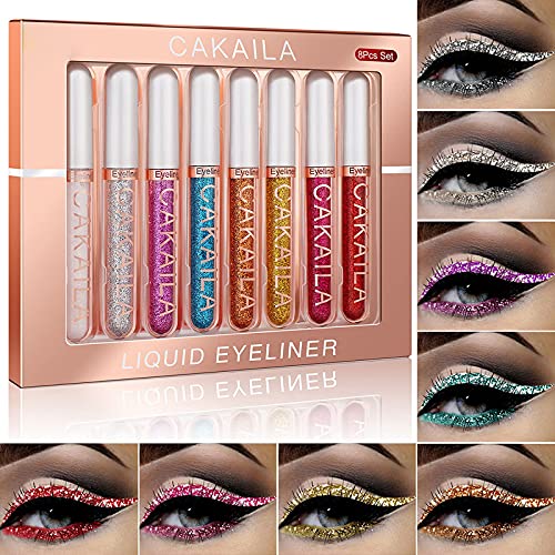 8pcs Liquid Glitter Eyeliner Set, 8 colors Shimmer Sparkling Silver Metallic Colorful Eyeliner Kit, Long Lasting Waterproof Shimmer Sparkling Eyeshadow - Image 2