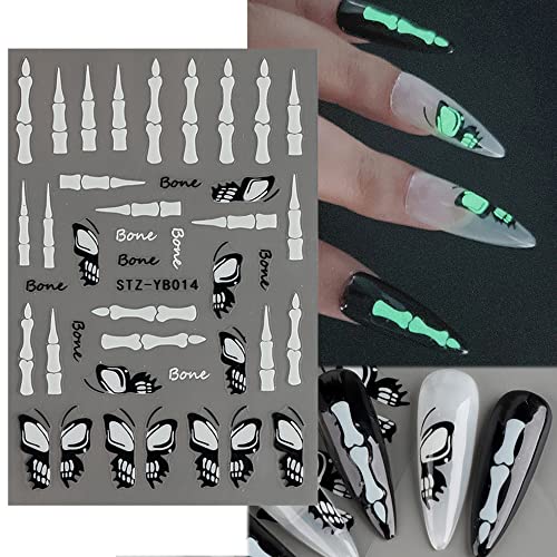 8Sheets Halloween Luminous Nail Stickers for Nail Art, Glow in The Dark Halloween Nail Decals 3D Self Adhesive Nail Art Supplies Halloween Candle Joint Butterfly Nail Designs Sparking Nail Decoration - Image 5