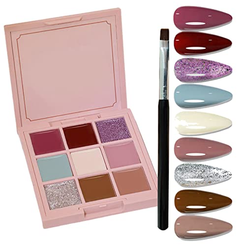 9 Colors Solid Nail Gel Polish Palette Nail Polish Solid Pudding Cream Pigmented Mud Painting Gel Set with Nail Brush Varnish Cream Nail Gel No Flowing Solid Lacquer Polish (Dry Rose Color)