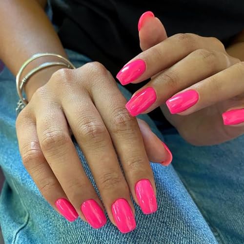 96 Pcs Solid Color Press on Nails Short Coffin Nails Full Cover Summer Fake Nails Square Red Pink Purple Light Purple 4 Color Acrylic Nails Glue On Nails Reusable Colorful False Nails For Women Girls - Image 4