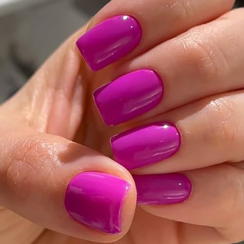 96 Pcs Solid Color Press on Nails Short Coffin Nails Full Cover Summer Fake Nails Square Red Pink Purple Light Purple 4 Color Acrylic Nails Glue On Nails Reusable Colorful False Nails For Women Girls - Image 3