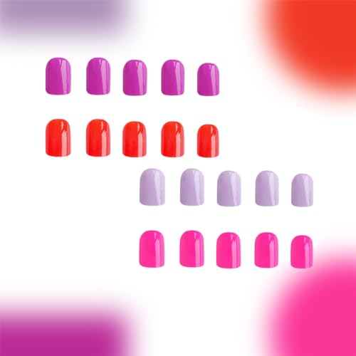 96 Pcs Solid Color Press on Nails Short Coffin Nails Full Cover Summer Fake Nails Square Red Pink Purple Light Purple 4 Color Acrylic Nails Glue On Nails Reusable Colorful False Nails For Women Girls - Image 7