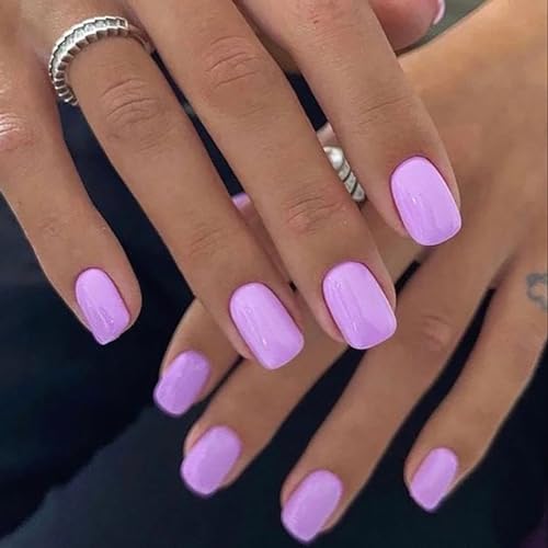 96 Pcs Solid Color Press on Nails Short Coffin Nails Full Cover Summer Fake Nails Square Red Pink Purple Light Purple 4 Color Acrylic Nails Glue On Nails Reusable Colorful False Nails For Women Girls - Image 6