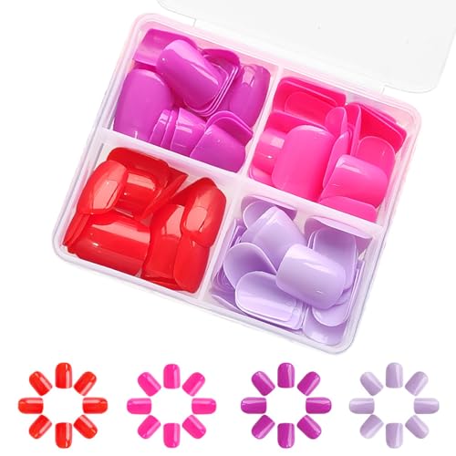 96 Pcs Solid Color Press on Nails Short Coffin Nails Full Cover Summer Fake Nails Square Red Pink Purple Light Purple 4 Color Acrylic Nails Glue On Nails Reusable Colorful False Nails For Women Girls - Image 2
