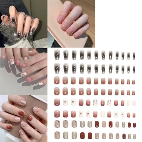96Pcs Gradient Press on Nails Short Square Fake Nails Pink Ombre with Silver Glitter Design Coffin False Nails Solid Color Full Cover Glue on Nails for Women Girls Nail Decoration（4 Pack）