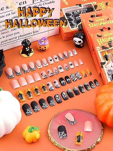 96 Piece Halloween Long Press-On Nails Set with Skull and Pumpkin Designs - Image 7