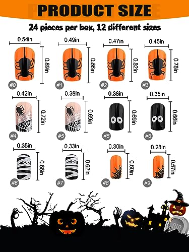 96 Piece Halloween Long Press-On Nails Set with Skull and Pumpkin Designs - Image 2