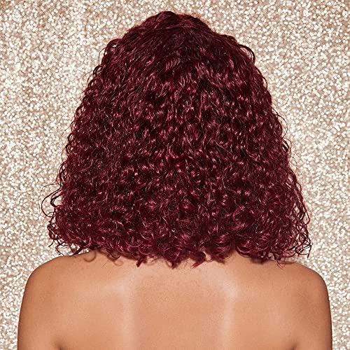 Short 14 Inch 99J Burgundy Curly Human Hair Bob Wig for Black Women with Lace Part - Image 3