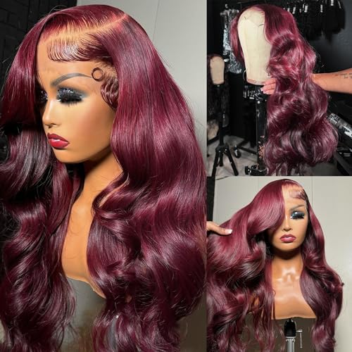 99j Burgundy Lace Front Wig 30 Inch Body Wave Human Hair 180% Density - Image 3