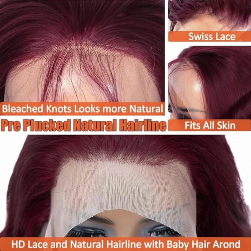 99j Burgundy Lace Front Wig 30 Inch Body Wave Human Hair 180% Density - Image 4