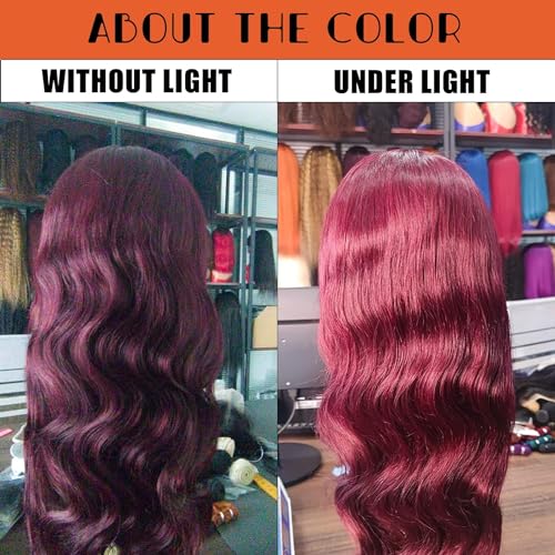 99j Burgundy Lace Front Wig 30 Inch Body Wave Human Hair 180% Density - Image 6