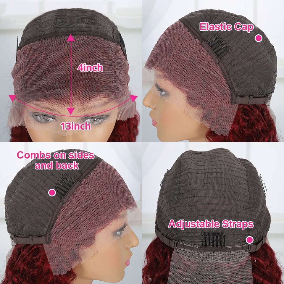 Burgundy 99J Deep Wave Glueless Lace Front Wig, 28 Inch Human Hair - Image 5