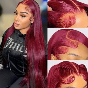 99j Burgundy Lace Front Wigs Human Hair 13X4 Glueless Straight 99j Lace Frontal Wigs 180% Density Brazilian Virgin Human Hair Wigs for Women Pre Plucked With Baby Hair 24Inch