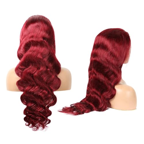 99j Burgundy Lace Front Wigs Human Hair 13x4 HD Glueless Body Wave Lace Front Wigs Human Hair Pre Plucked Bleached Knots 180% Density Wine Red Colored Human Hair Wigs (99J-26 inch) - Image 5