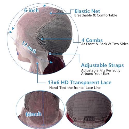 99j Burgundy Lace Front Wigs Human Hair 28 inch 13x6 Lace Front Wigs Human Hair Straight Red 200 Density HD Lace Front Human Hair Pre Plucked Pre Cut Glueless Wigs Colored For Black Women - Image 3