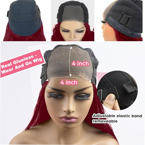 99J Burgundy Lace Front Wigs Human Hair Glueless Wigs Human Hair Pre Plucked Pre Cut Body Wave Lace Front Wigs Human Hair Pre Plucked Closure Wigs Human Hair Wear and Go Glueless Wig 4X4 18 Inch - Image 4