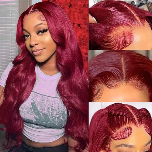 99J Burgundy Lace Front Wigs Human Hair Glueless Wigs Human Hair Pre Plucked Pre Cut Body Wave Lace Front Wigs Human Hair Pre Plucked Closure Wigs Human Hair Wear and Go Glueless Wig 4X4 18 Inch - Image 3