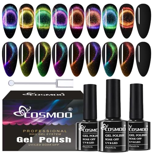 9D Cat Eye Gel Nail Polish Magnetic Nail Gel Polish with Magic Effect with Black Base Magnet Stick-9PCS