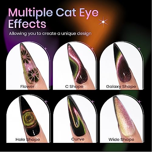 9D Cat Eye Gel Nail Polish Set with Magnet - 12 Colors Magnetic Cateye Gel Polish Chameleon Galaxy Effects Manicure for Nail Salon DIY Nail Art at Home - Image 3
