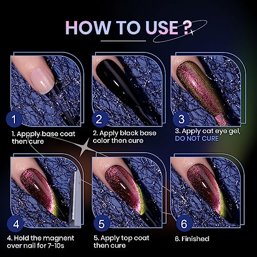 9D Cat Eye Gel Nail Polish Set with Magnet - 12 Colors Magnetic Cateye Gel Polish Chameleon Galaxy Effects Manicure for Nail Salon DIY Nail Art at Home - Image 6