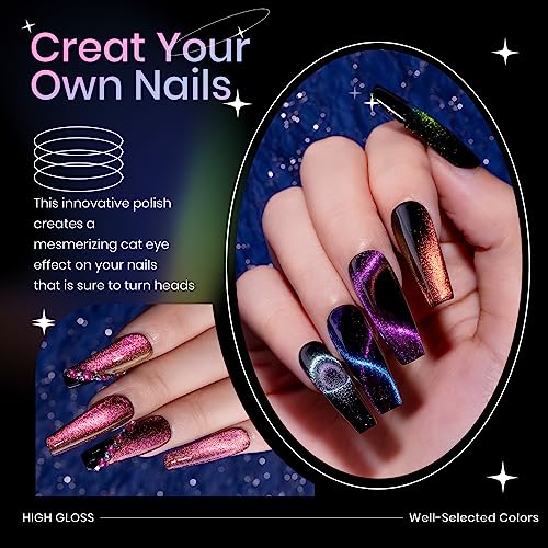 9D Cat Eye Gel Nail Polish Set with Magnet - 12 Colors Magnetic Cateye Gel Polish Chameleon Galaxy Effects Manicure for Nail Salon DIY Nail Art at Home - Image 7