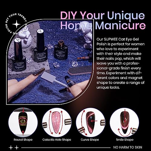 9D Cat Eye Gel Nail Polish Set with Magnet - 12 Colors Magnetic Cateye Gel Polish Chameleon Galaxy Effects Manicure for Nail Salon DIY Nail Art at Home - Image 4