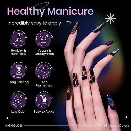9D Cat Eye Gel Nail Polish Set with Magnet - 12 Colors Magnetic Cateye Gel Polish Chameleon Galaxy Effects Manicure for Nail Salon DIY Nail Art at Home - Image 8