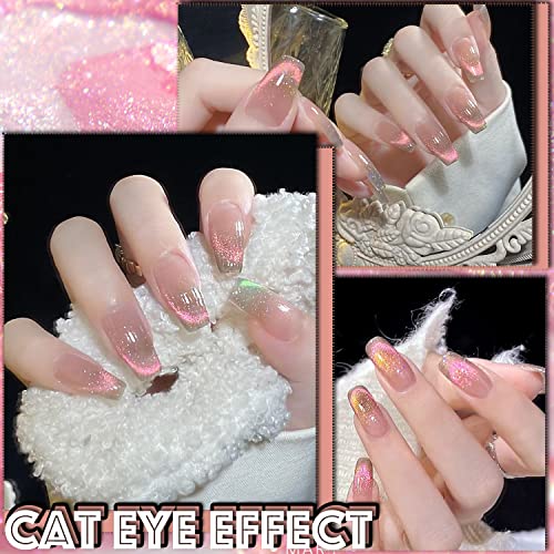 9D Holographic Magnetic Gel Polish Kit with Crystal Cat Eye Effect and Diamond Pink, 5ml Bottles - Image 4