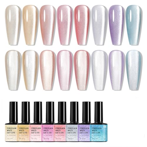 9D Porcelain White Cat's Eye Moonlight Moonlight Gel nail polish manicure art home DIY salon 8 colors gel nail polish set dipping candy color