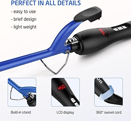 9mm Thin Curling Iron Ceramic, 3/8 Inch Small Barrel Curling Wand for Long & Short Hair, LCD Display with 9 Heat Setting Include Glove(Blue) - Image 4