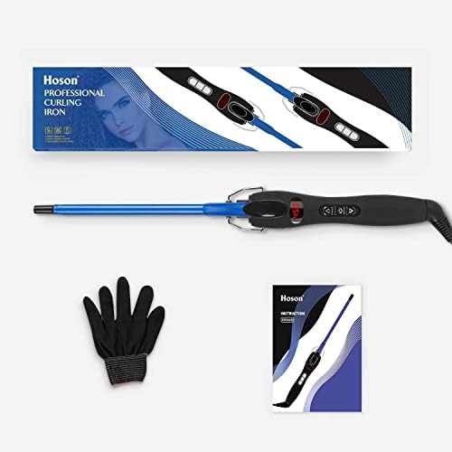9mm Thin Curling Iron Ceramic, 3/8 Inch Small Barrel Curling Wand for Long & Short Hair, LCD Display with 9 Heat Setting Include Glove(Blue) - Image 7