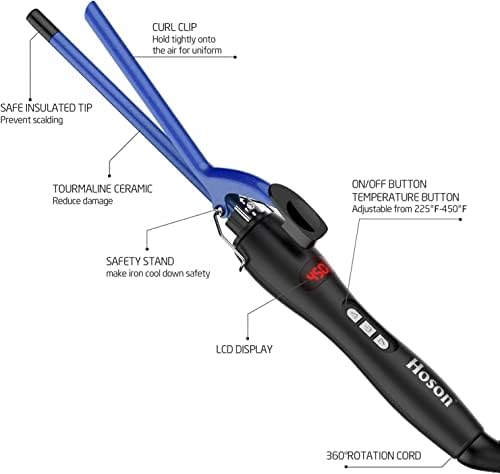 9mm Thin Curling Iron Ceramic, 3/8 Inch Small Barrel Curling Wand for Long & Short Hair, LCD Display with 9 Heat Setting Include Glove(Blue) - Image 6