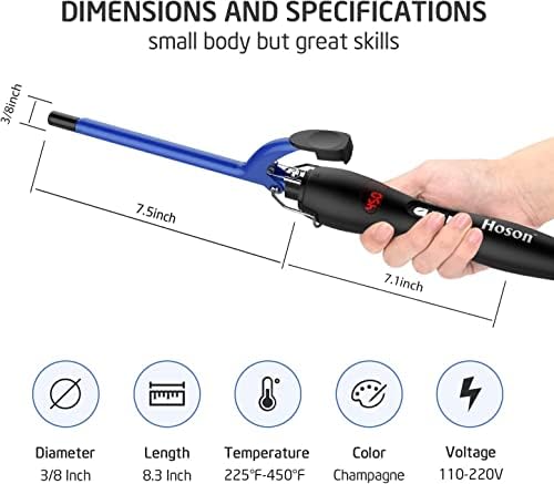 9mm Thin Curling Iron Ceramic, 3/8 Inch Small Barrel Curling Wand for Long & Short Hair, LCD Display with 9 Heat Setting Include Glove(Blue) - Image 5
