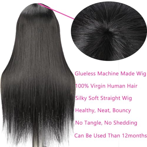 ALIMICE 16 Inch Silky Brazilian Virgin Straight Human Hair Wig with Bangs for Women - Image 2