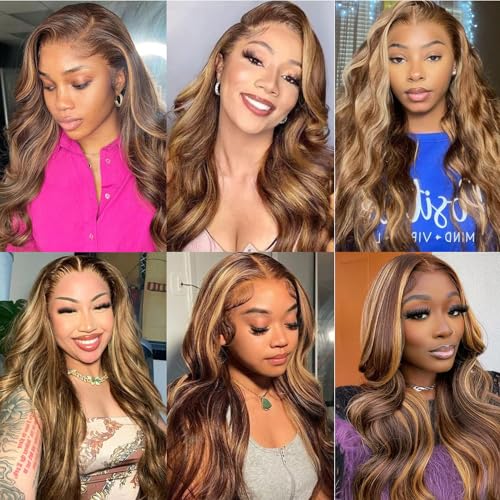 Aaliweya Highlight Lace Front Wigs Human Hair 4/27 Ombre 13x4 Body Wave Lace Frontal Wig for Women 180% Density Glueless Honey Blonde Wig Full and Thick Super Soft 26 inch - Image 7